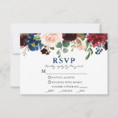 Klassieke Blue Waterverf Floral Wedding Meal RSVP Kaartje (Voorkant)