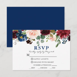 Klassieke Blue Waterverf Floral Wedding Meal RSVP Kaartje