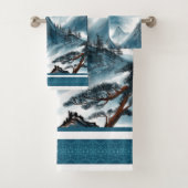 Klassieke Blue White Chinoiserie Mountains Paintin Bad Handdoek (Insitu)