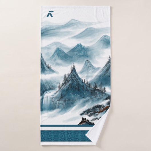 Klassieke Blue White Chinoiserie Mountains Paintin Bad Handdoek (Badhanddoek)