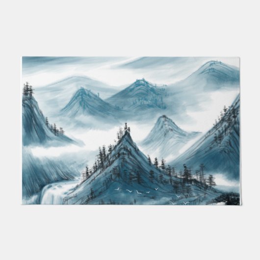 Klassieke Blue White Chinoiserie Mountains Paintin Deurmat (Voorkant)