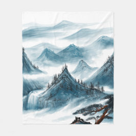 Klassieke Blue White Chinoiserie Mountains Paintin Fleece Deken