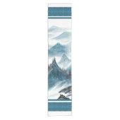 Klassieke Blue White Chinoiserie Mountains Paintin Korte Tafelloper (Voorkant)