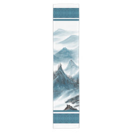 Klassieke Blue White Chinoiserie Mountains Paintin Korte Tafelloper