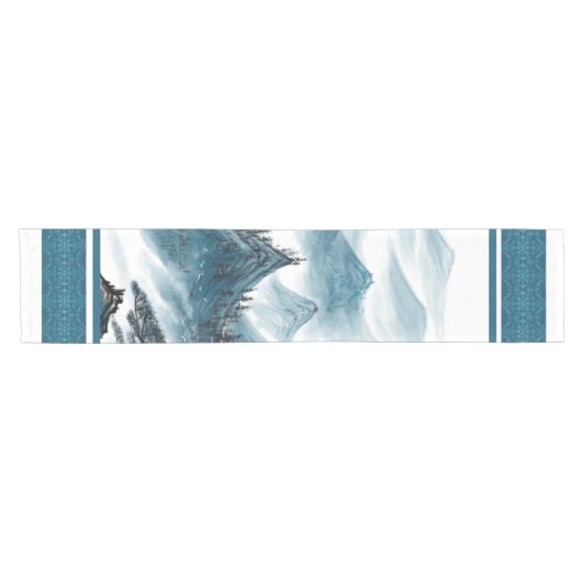 Klassieke Blue White Chinoiserie Mountains Paintin Korte Tafelloper (Horizontaal)