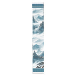 Klassieke Blue White Chinoiserie Mountains Paintin Lange Tafelloper