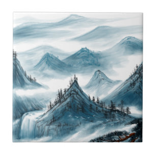 Klassieke Blue White Chinoiserie Mountains Paintin Tegeltje