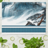 Klassieke Blue White Chinoiserie Mountains Paintin Theedoek (Gevouwen)