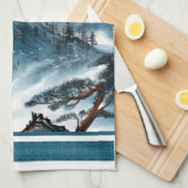 Klassieke Blue White Chinoiserie Mountains Paintin Theedoek (Quarter Fold)