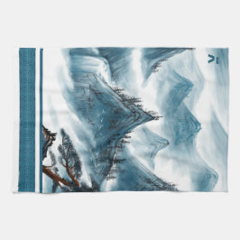 Klassieke Blue White Chinoiserie Mountains Paintin Theedoek