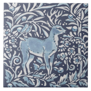 Klassieke Blue White  Deer Forest Birds Art Tegeltje