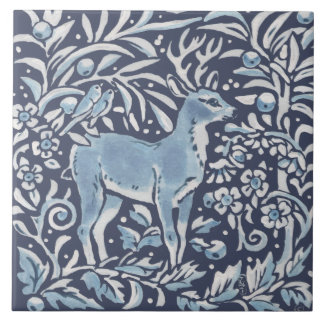 Klassieke Blue White  Deer Forest Birds Art Tegeltje