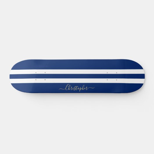 Klassieke Blue White Gold Monogram racestripes Persoonlijk Skateboard (Horizontaal)