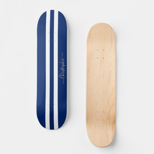 Klassieke Blue White Gold Monogram racestripes Persoonlijk Skateboard (Voorkant)