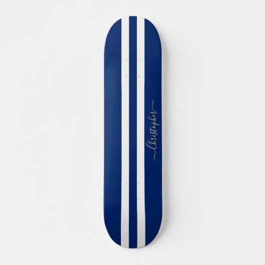Klassieke Blue White Gold Monogram racestripes Persoonlijk Skateboard (Voorkant)