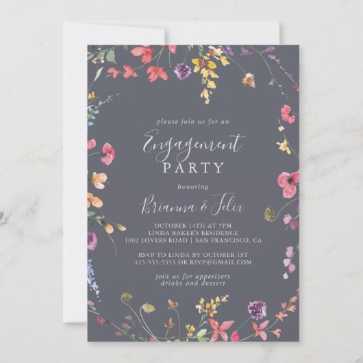 Klassieke Blue Wild Floral Engagement Party Kaart (Voorkant)