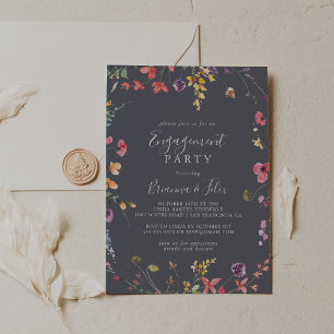 Klassieke Blue Wild Floral Engagement Party Kaart