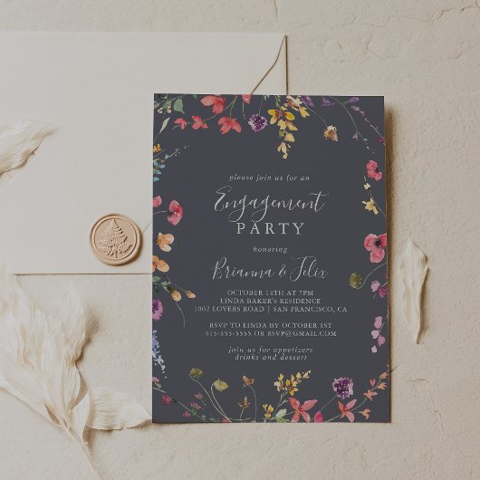 Klassieke Blue Wild Floral Engagement Party Kaart