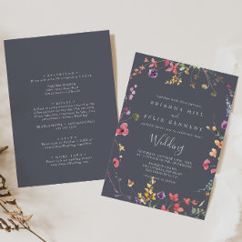 Klassieke Blue Wild Floral Front & Back Wedding Kaart