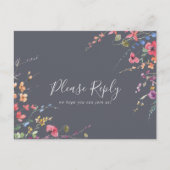 Klassieke Blue Wild Floral Menu Keuze RSVP (Voorkant)