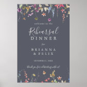 Klassieke Blue Wild Floral Rehearsal Dinner Welcom Poster (Voorkant)