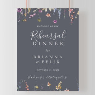 Klassieke Blue Wild Floral Rehearsal Dinner Welcom Poster