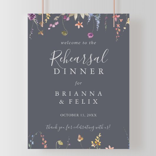 Klassieke Blue Wild Floral Rehearsal Dinner Welcom Poster