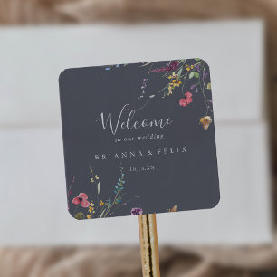 Klassieke Blue Wild Floral Weddenschap Welkom Vierkante Sticker