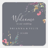 Klassieke Blue Wild Floral Weddenschap Welkom Vierkante Sticker (Voorkant)
