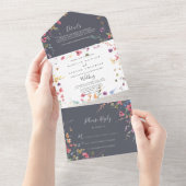 Klassieke Blue Wild Floral Wedding All In One Uitnodiging (Afscheurbaar)