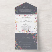 Klassieke Blue Wild Floral Wedding All In One Uitnodiging (Binnen)