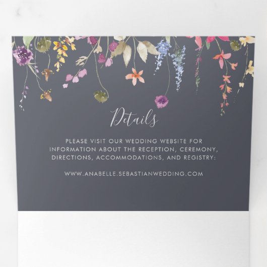 Klassieke Blue Wild Floral Wedding Drieluik Uitnodiging (Binnenzijde eerst)