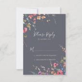 Klassieke Blue Wild Floral Wedding RSVP Kaartje (Voorkant)