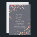 Klassieke Blue Wild Sweet 16 Birthday Party Kaart<br><div class="desc">Deze klassieke blauwe,  wild-zoete uitnodiging van 16 verjaardagsfeestjes is perfect voor een rustige verjaardag. Het ontwerp is voorzien van een gele,  paarse,  witte,  wilde bloemen met bladeren in een roos en een groene waterverf achtergrond.</div>