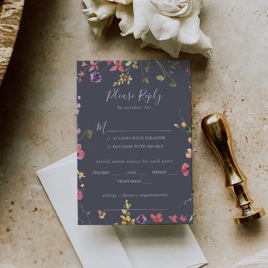 Klassieke Blue Wild Wedding Menu Keuze RSVP