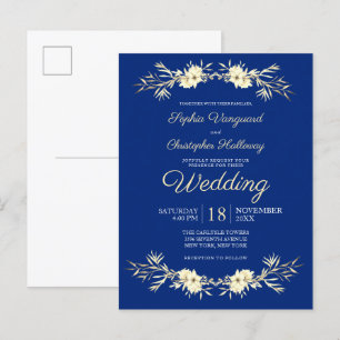 Klassieke Blue Winter Floral Winter Wheat Weddensc Uitnodiging Briefkaart