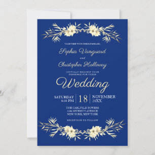 Klassieke Blue Winter Floral Winter Wheat Wedding Kaart