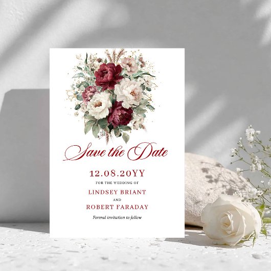 Klassieke Blush Bourgondië Bloemige Save The Date
