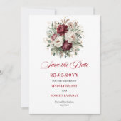 Klassieke Blush Bourgondië Bloemige Save The Date (Voorkant)
