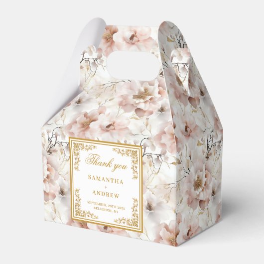 Klassieke blush ivoor gouden bloemen bruiloft guns bedankdoosjes (Voorkant Zijde)