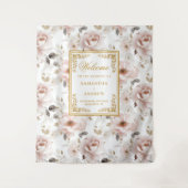 Klassieke Blush Ivoor Gouden Trouwbanner Wandkleed (Voorkant)