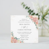 Klassieke Blush Peach Ivory Floral Weddenschap Squ Kaart (Staand voorkant)