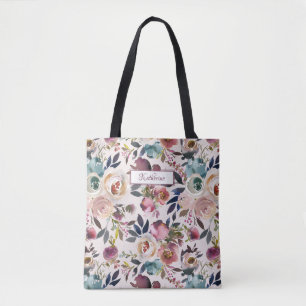Klassieke, Blush Pink Green Blue Floral Tote Bag