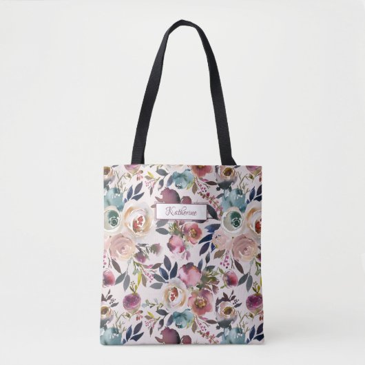 Klassieke, Blush Pink Green Blue Floral Tote Bag (Voorkant)