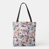 Klassieke, Blush Pink Green Blue Floral Tote Bag (Achterkant)
