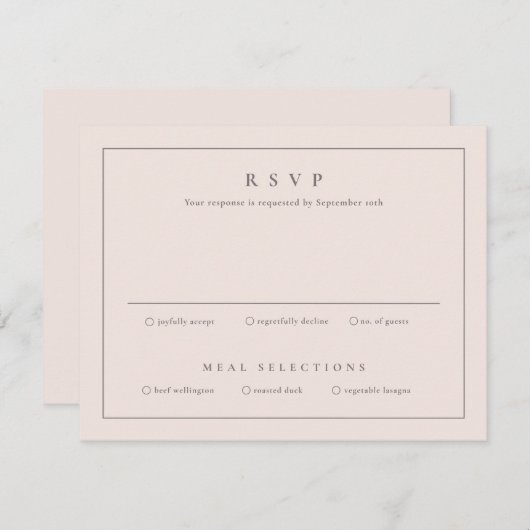 Klassieke Blush Pink Weddenschap RSVP-kaart (Voorkant / Achterkant)
