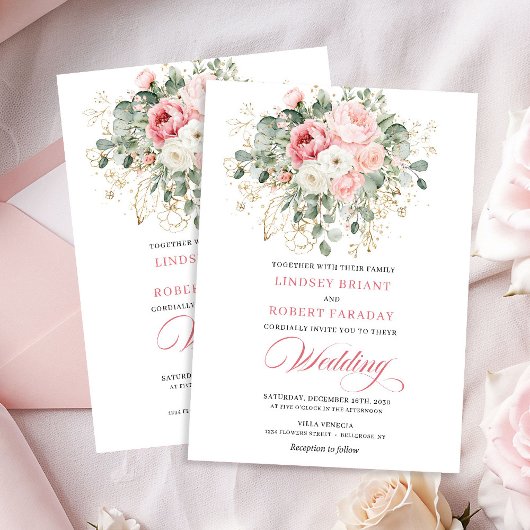 Klassieke Blush Pioenroos Groenery Gouden Trouw Ui Kaart