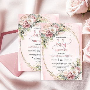 Klassieke Blush Roze Bloemige Eucalyptus Baby Show Kaart
