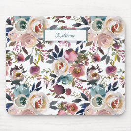 Klassieke Blush Roze Sage Green Dusty Blue Flowers Muismat