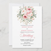 Klassieke Blush Rozen Groenelementen Gouden Trouw Kaart (Voorkant)